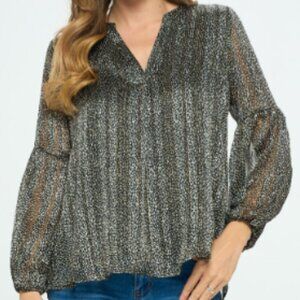 Anthropologie Sarah Hann Blouse Womens Small Black Speckle Party Holiday Glam